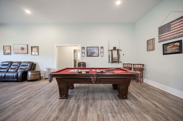 playroom with hardwood / wood-style flooring and pool table