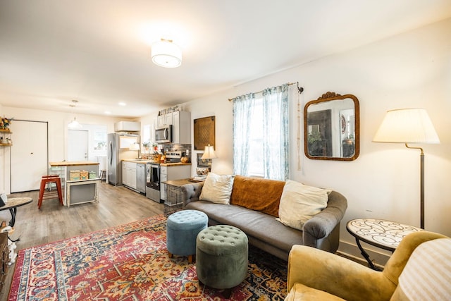 living room with light hardwood / wood-style floors