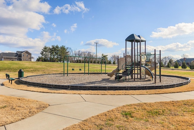 view of playground featuring a yard