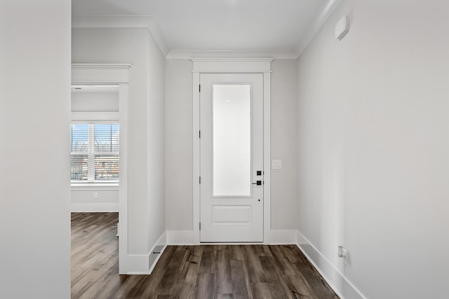 entryway featuring crown molding and hardwood / wood-style floors