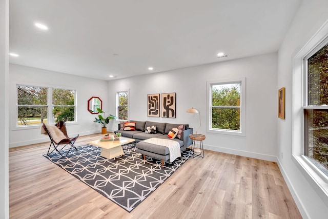 living room with light wood-type flooring