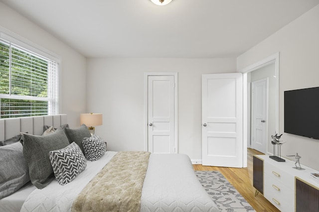 bedroom with light hardwood / wood-style flooring