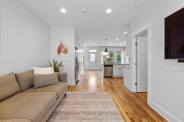 living room featuring light wood-type flooring