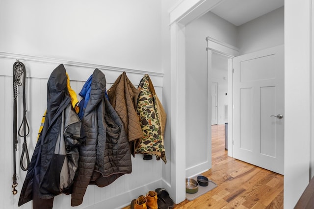 mudroom with hardwood / wood-style floors