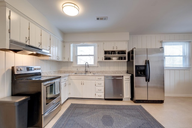 kitchen with plenty of natural light, sink, white cabinetry, and stainless steel appliances