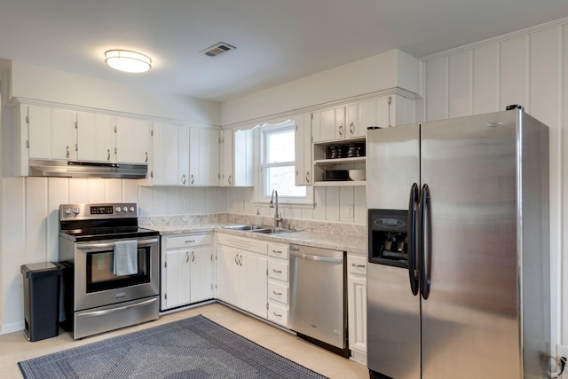 kitchen with white cabinetry, sink, and appliances with stainless steel finishes