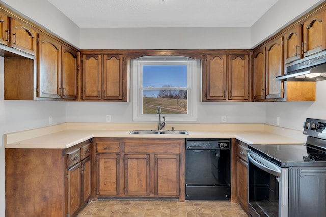 kitchen with stainless steel range with electric stovetop, dishwasher, and sink