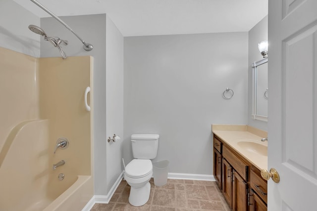 full bathroom with toilet, vanity, and tub / shower combination