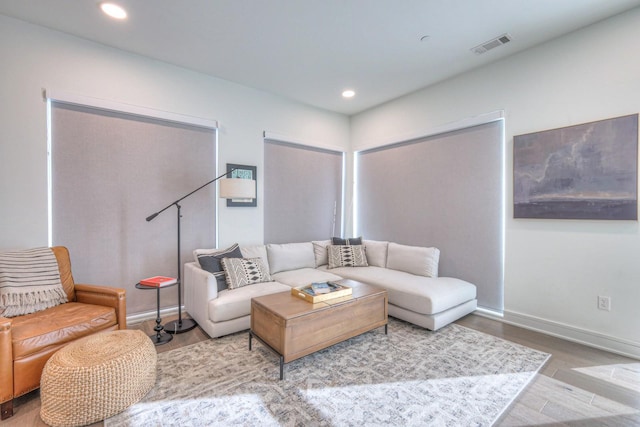 living room with hardwood / wood-style floors