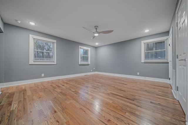 interior space with ceiling fan and light wood-type flooring