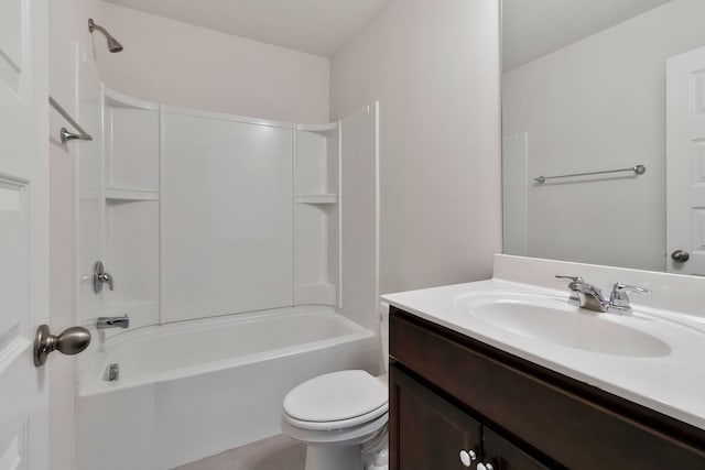 full bathroom featuring shower / bathing tub combination, vanity, and toilet