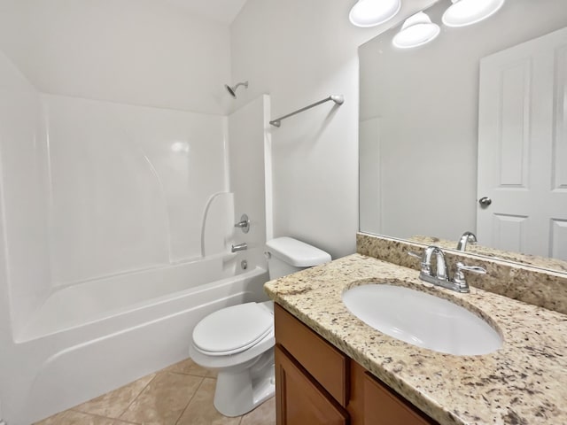 full bathroom with tile patterned flooring, vanity, toilet, and tub / shower combination