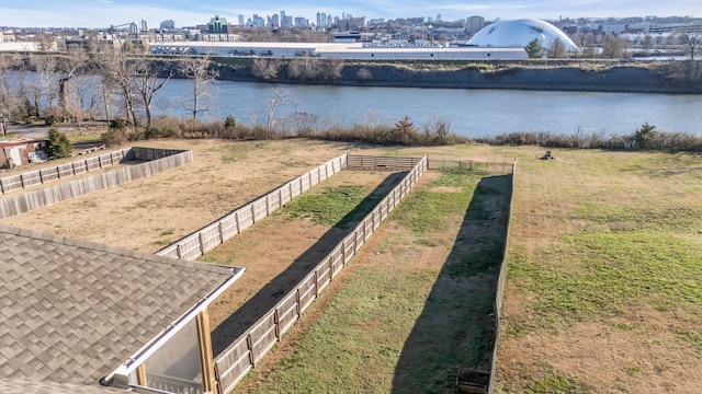 view of yard with a water view