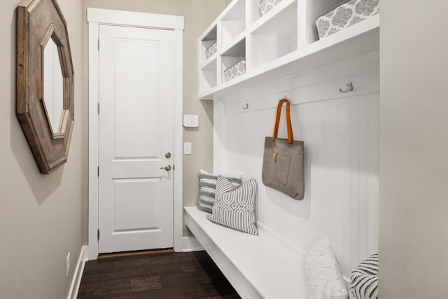 mudroom with dark hardwood / wood-style flooring