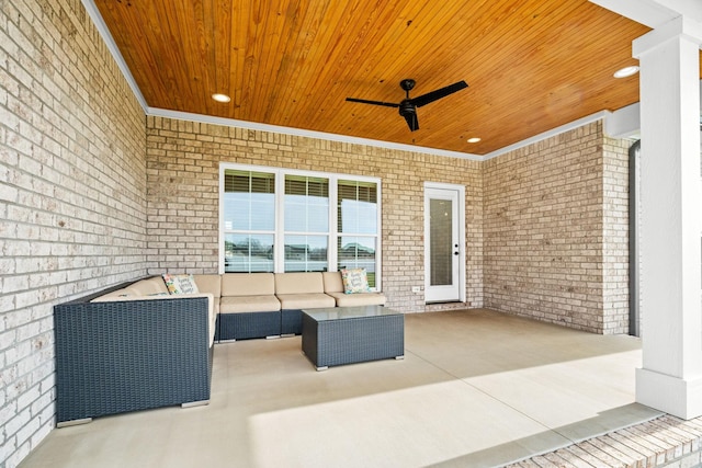 view of patio / terrace featuring ceiling fan and an outdoor hangout area