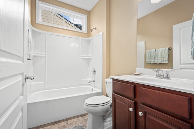 full bathroom featuring vanity, toilet, and shower / washtub combination