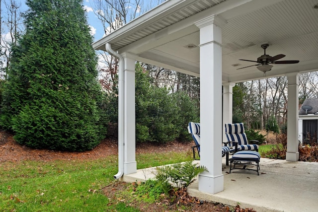 view of patio / terrace featuring ceiling fan