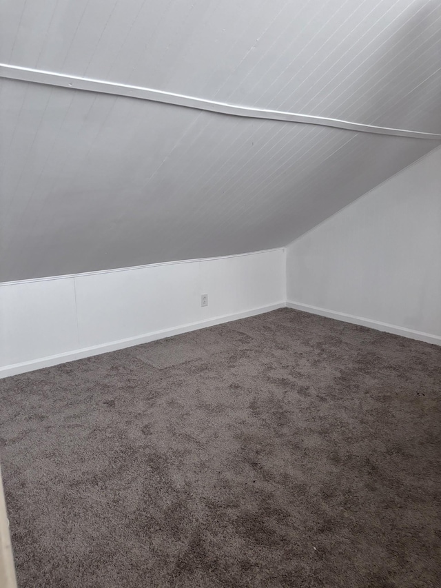 additional living space featuring dark carpet and lofted ceiling