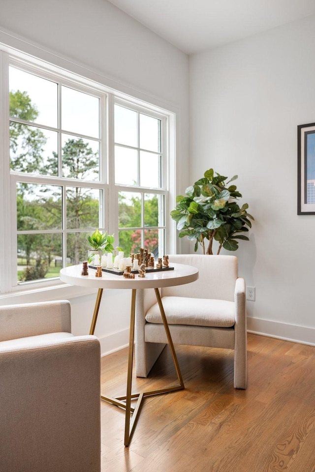 sitting room with breakfast area and light hardwood / wood-style floors