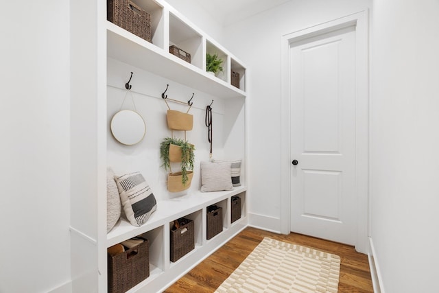 mudroom with hardwood / wood-style flooring