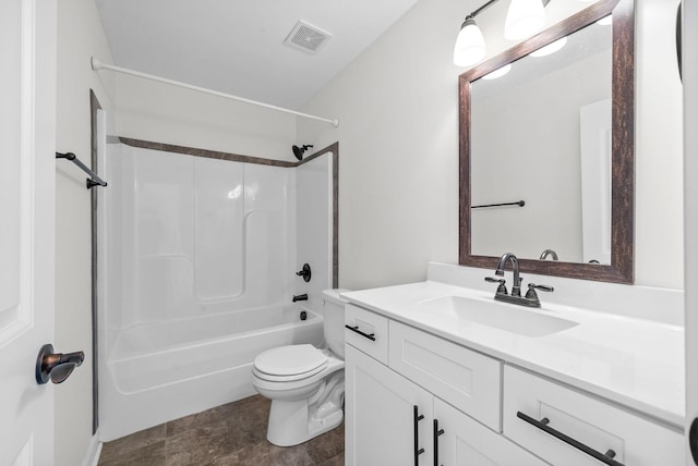 full bathroom featuring vanity, toilet, and bathing tub / shower combination