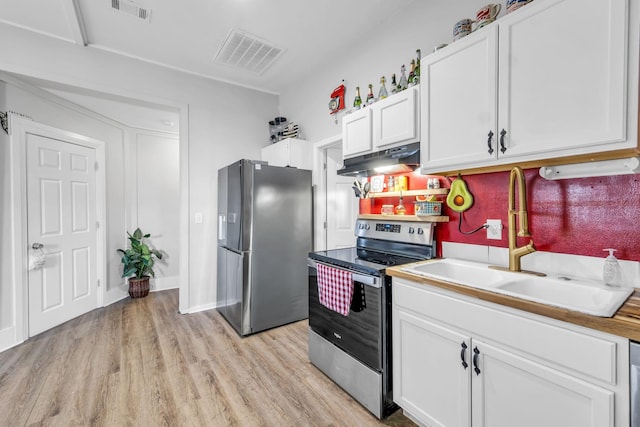 kitchen featuring white cabinets, appliances with stainless steel finishes, light hardwood / wood-style flooring, and sink