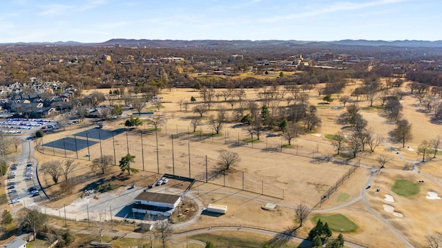 drone / aerial view featuring a mountain view