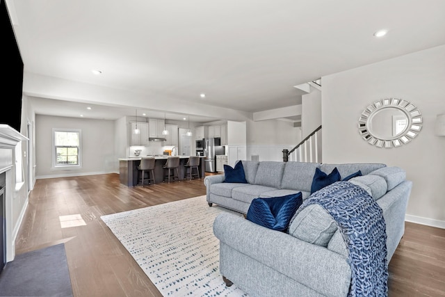 living room with hardwood / wood-style floors