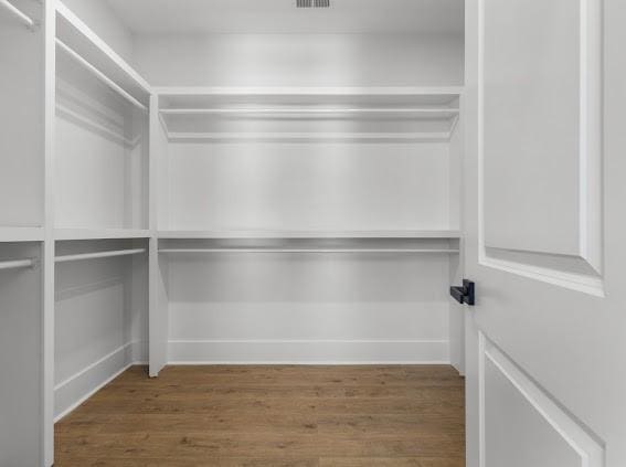 spacious closet featuring dark wood finished floors