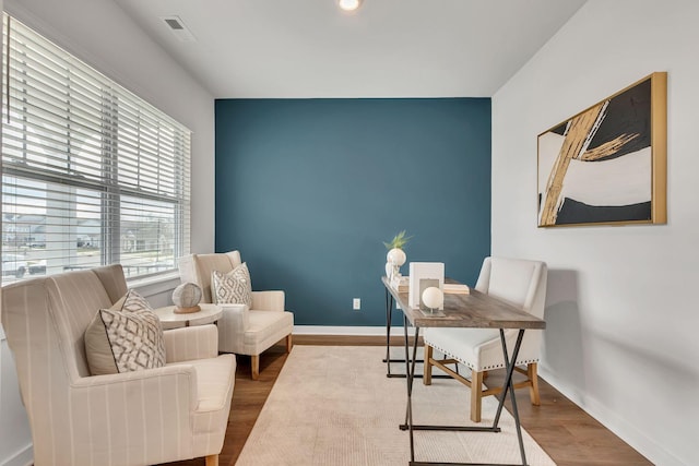 home office featuring hardwood / wood-style flooring