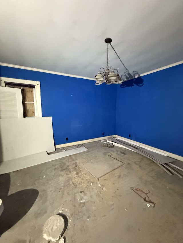 unfurnished dining area featuring a chandelier