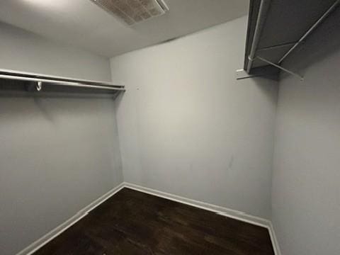 spacious closet featuring dark hardwood / wood-style flooring