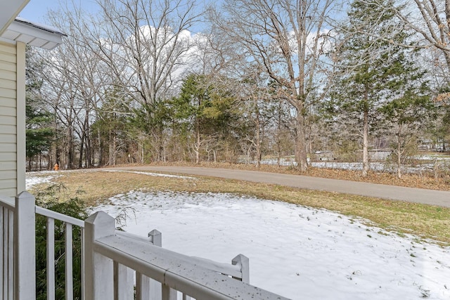 view of yard layered in snow