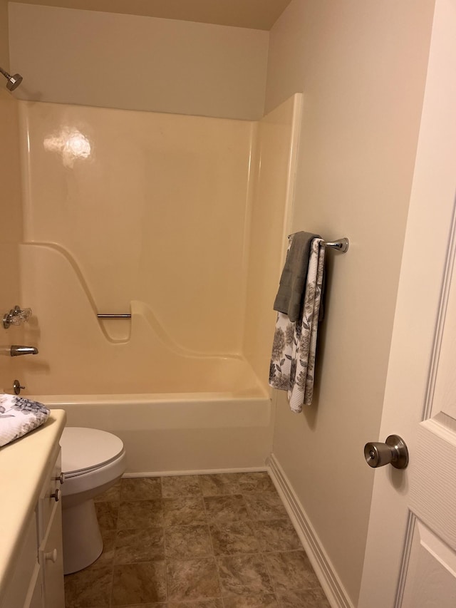 full bathroom featuring vanity, shower / bathing tub combination, and toilet