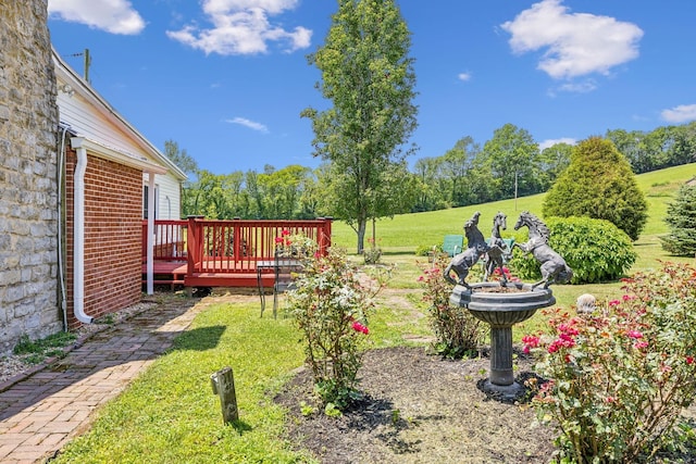 view of yard featuring a wooden deck