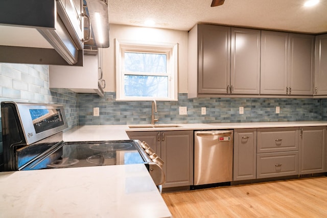 kitchen with gray cabinetry, sink, and stainless steel dishwasher