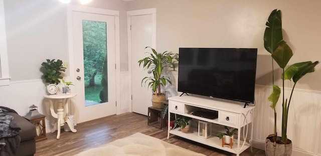 living room with dark hardwood / wood-style floors