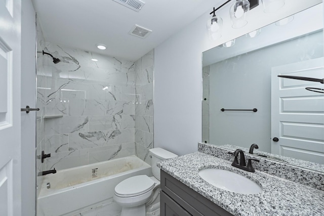 full bathroom featuring vanity, toilet, and shower / bathtub combination