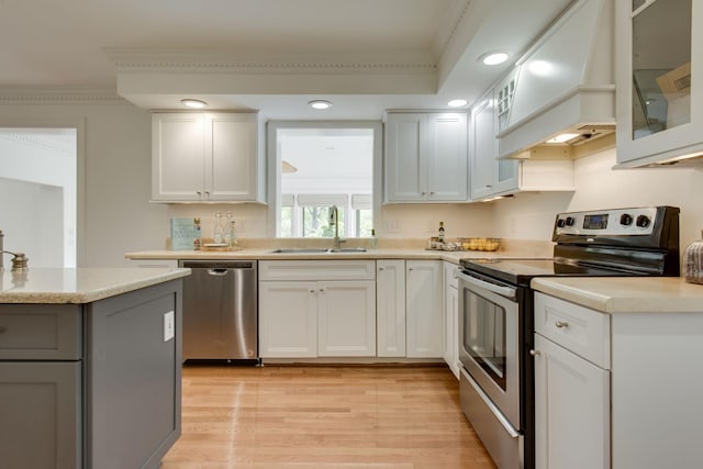 kitchen with sink, white cabinets, and appliances with stainless steel finishes