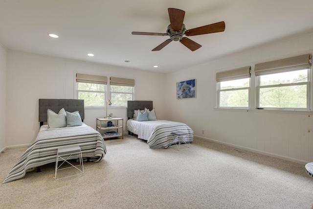 bedroom with carpet flooring and ceiling fan