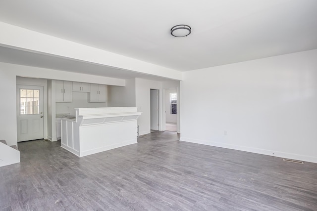 unfurnished living room with dark hardwood / wood-style floors