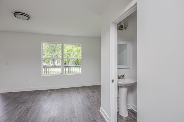 bathroom with wood-type flooring and sink