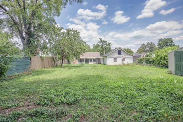 view of yard featuring a shed