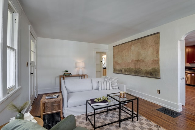 living room with hardwood / wood-style flooring