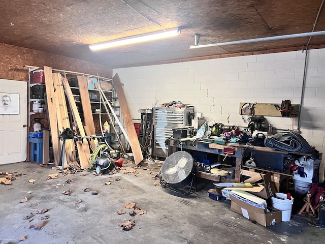 garage featuring a workshop area