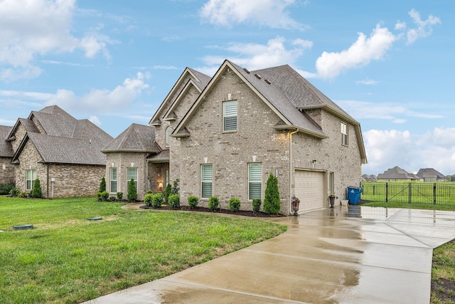 view of front of house featuring a front yard and a garage