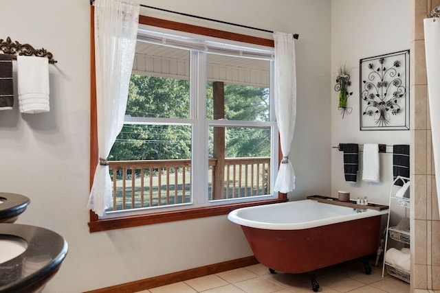 bathroom featuring tile patterned flooring and a bathing tub