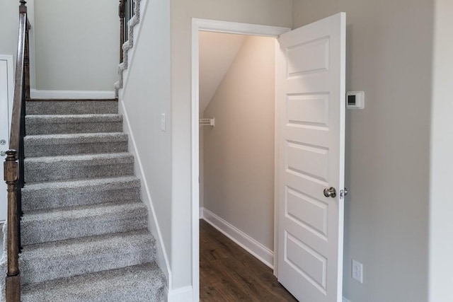 stairs with hardwood / wood-style floors