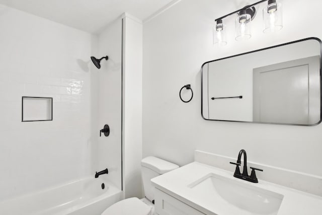 full bathroom featuring vanity, toilet, and shower / tub combination