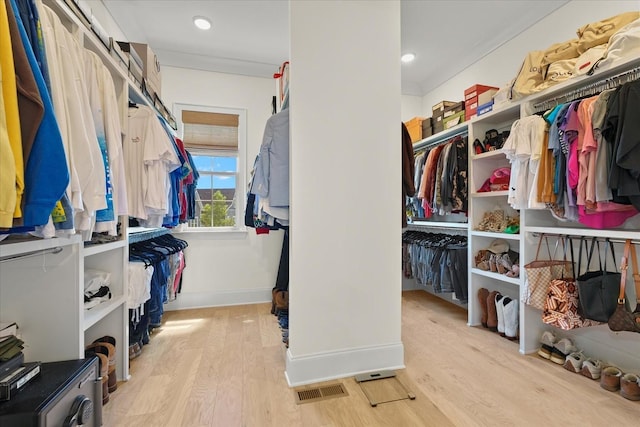 walk in closet featuring light hardwood / wood-style flooring